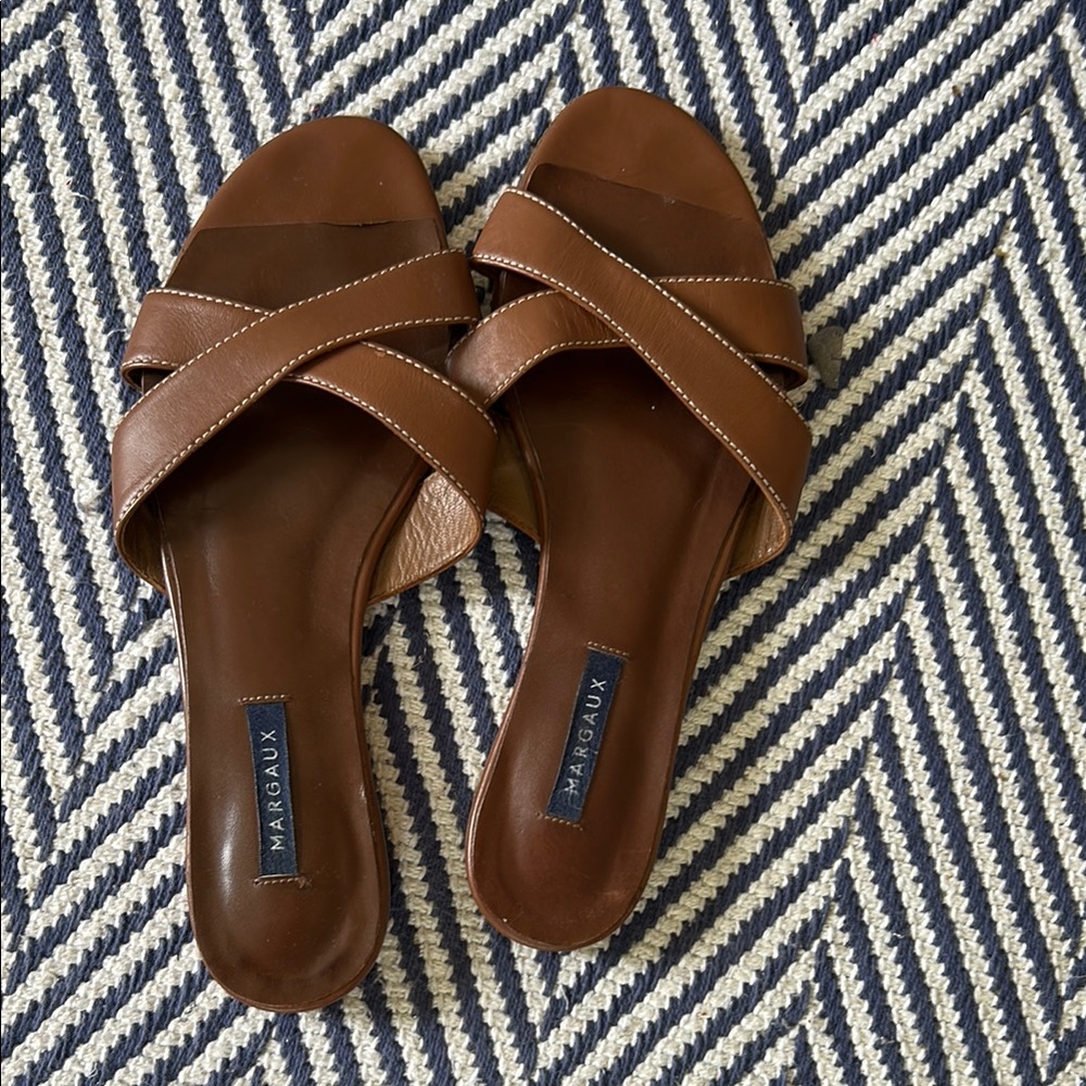 Margaux Brown Leather Crossover Sandals